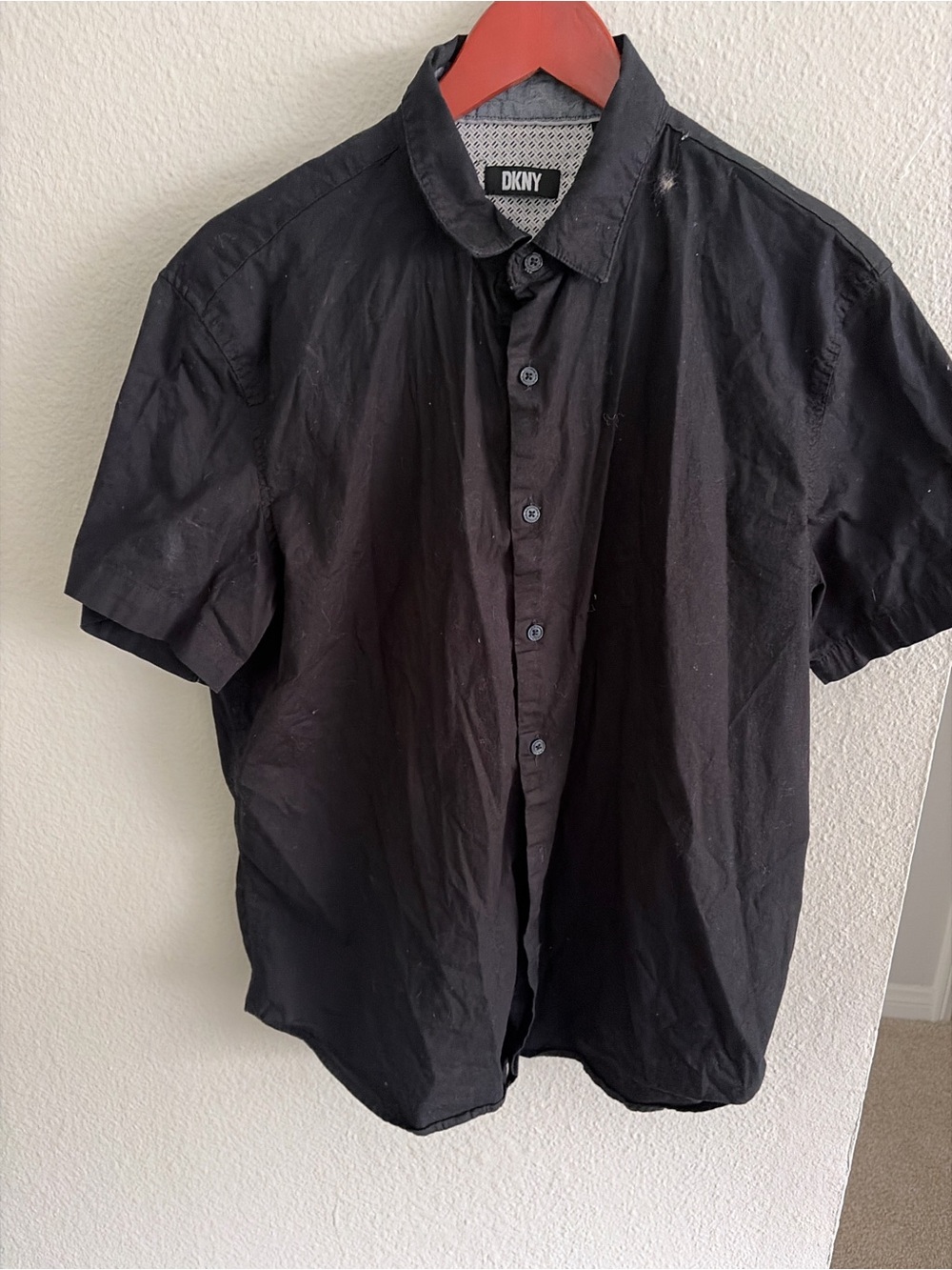 DKNY Black Short-Sleeve Casual Button-Down Shirt